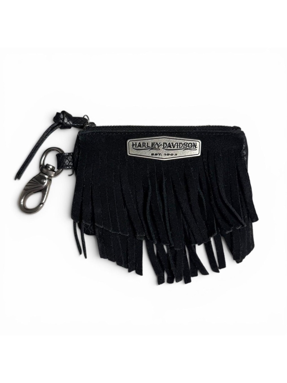 Harley Davidson Black Python Leather Wallet / Coin Purse with Fringe